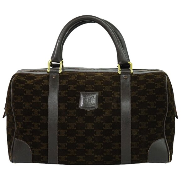 CELINE Macadam Suede Boston Handbag Brown Gold - Picture 1 of 16
